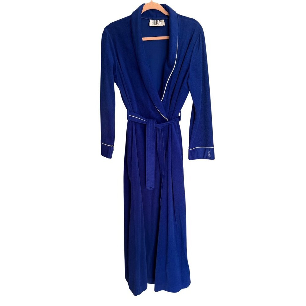Bill Blass Womens Long-sleeved Robe Size S/M Blue Matching Tie Belt Vintage - Picture 7 of 8